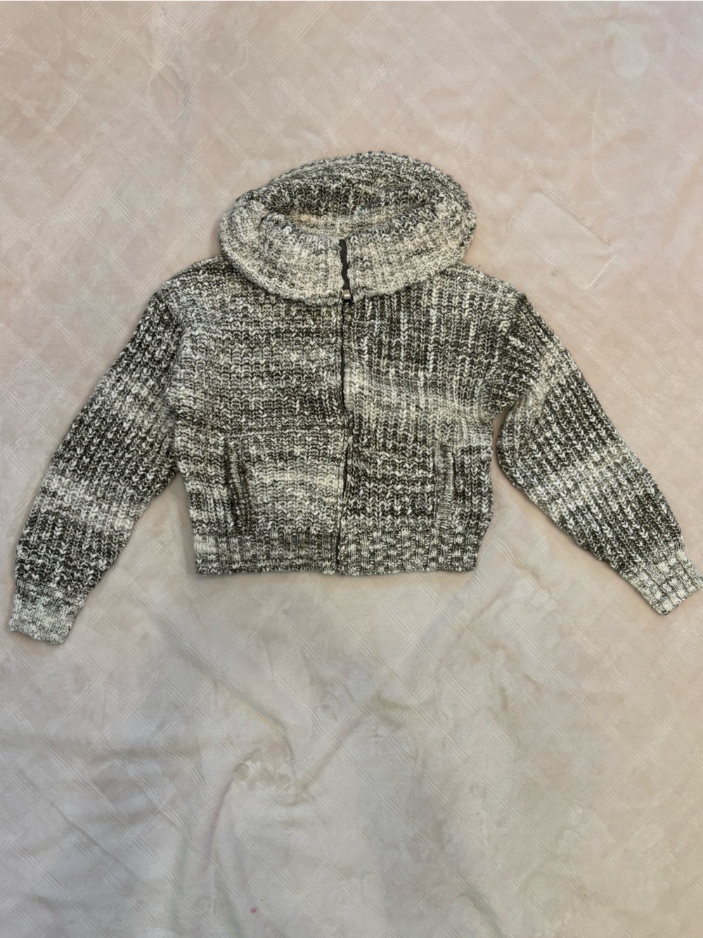 Sundance Cropped Knit Zip-Up Jacket in Black & White